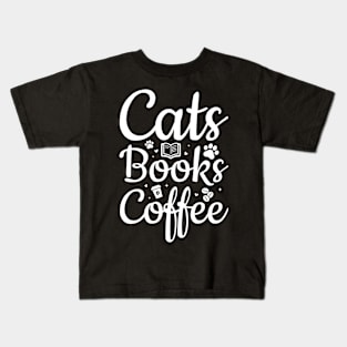 cats books coffee t-shirt Kids T-Shirt